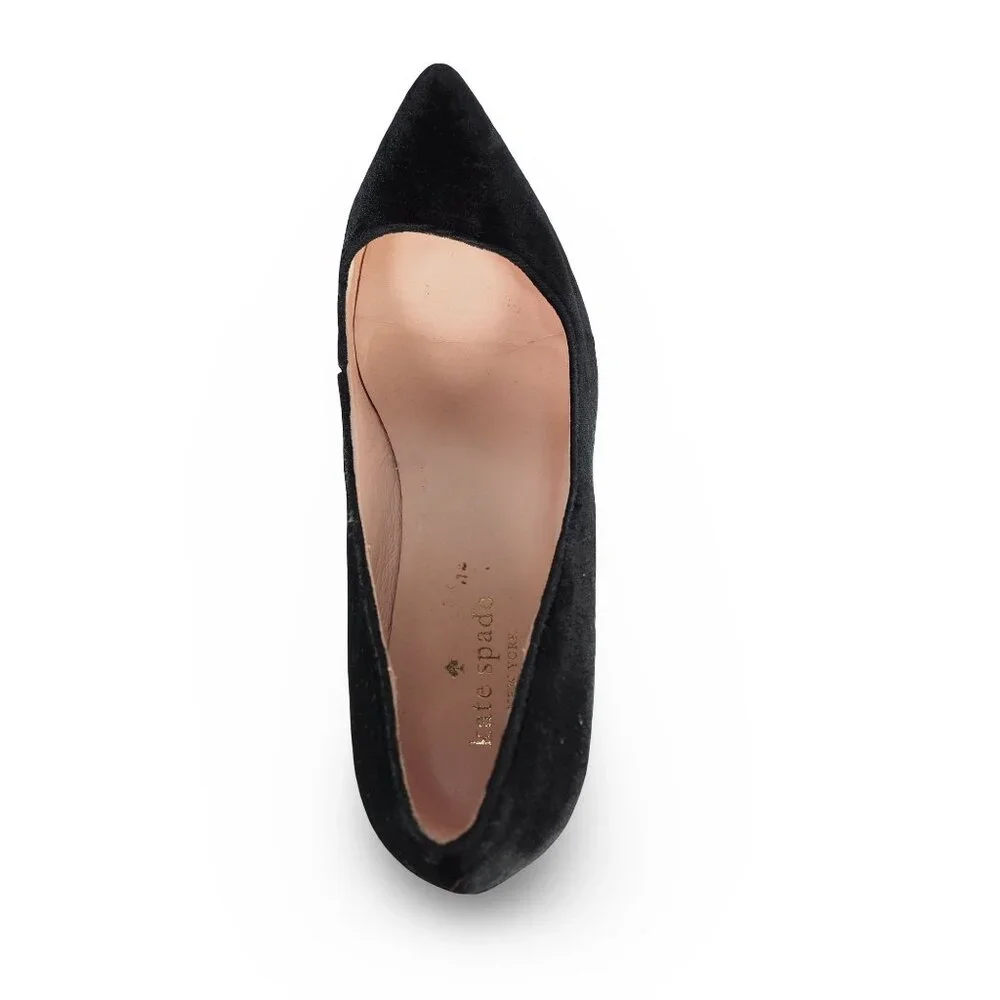 Kate Spade Milan Too Point Toe Velvet Black Heels Women's 7M Black / Gold Accent